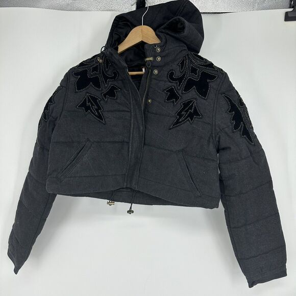 Free People Fleur De Lis Denim Puffer Jacket Size S - Picture 4 of 9